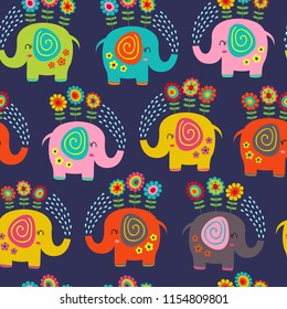 seamless pattern with floral elephants -  vector illustration, eps