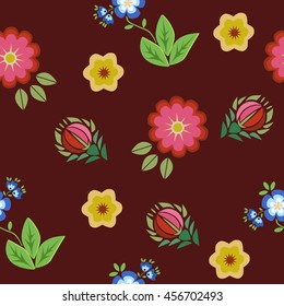 Seamless pattern floral embroidery red, vector