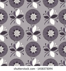 Seamless pattern floral ethnic bloom motif persian style. Hand drawn folk art flower textile. Trendy boho folkloric all over print. 