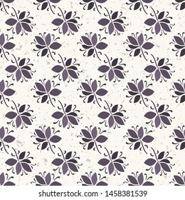 Seamless pattern floral ethnic leaf motif persian style. Hand drawn folk art nature textile. Trendy boho folkloric all over print. 