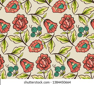 Seamless pattern with floral ethnic polkhov-Maydan painting decoration. Floral design