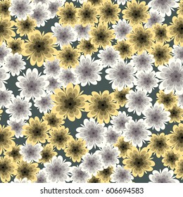 Seamless pattern. Floral fantasy. Gold tone. Random order.
