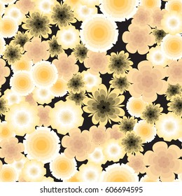 Seamless pattern. Floral fantasy. Gold tone. Random order.