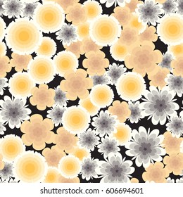 Seamless pattern. Floral fantasy. Gold tone. Random order.