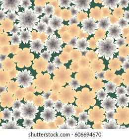 Seamless pattern. Floral fantasy. Gold tone. Random order.