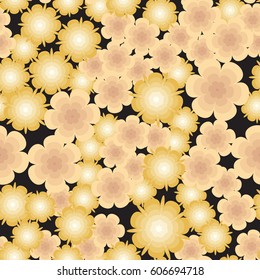 Seamless pattern. Floral fantasy. Gold tone. Random order.