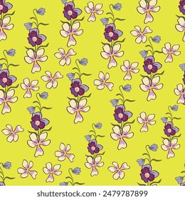 seamless pattern floral flower blossom leaves illustration doodle animal nature :for wallpaper, postcard, greeting cards, wedding invite