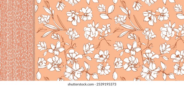 padrão sem costura flor floral folhas de flor ilustração doodle natureza :para papel de parede, cartão postal, cartões de saudação, convite de casamento
