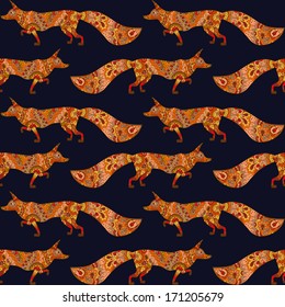 seamless pattern with floral foxes