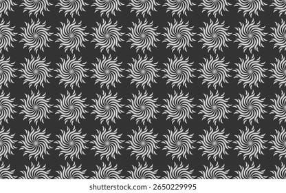 Seamless pattern floral geometric decorative radial spriral black background vector texture fabric packaging wrapping paper print.