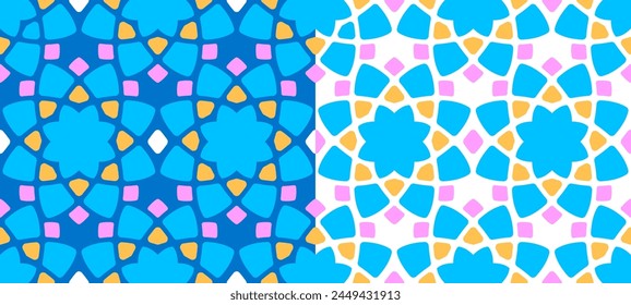 Seamless pattern with floral and geometric elements which forming abstract mosaic ornament in arabic style. Vector illustration