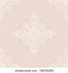 Seamless Pattern, Floral Geometric Lace Texture. For Fashion Background, Wedding, Greeting Cards or Birthday Invitations. Seamless Vector Illustration. Ethnic ornament