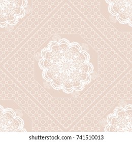 Seamless Pattern, Floral Geometric Lace Texture. For Fashion Background, Wedding, Greeting Cards or Birthday Invitations. Seamless Vector Illustration. Ethnic ornament