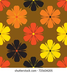 Seamless pattern with floral geometric ornament. Beautiful abstract artwork in autumn colors.