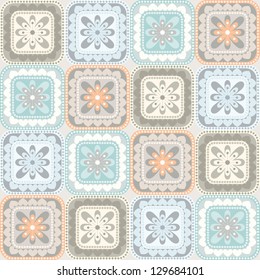 Seamless pattern with floral and geometrical ornament. Vector decorative background. Pastel colored illustration