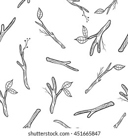 seamless pattern floral graphic branches and leaves. Boho style. 
