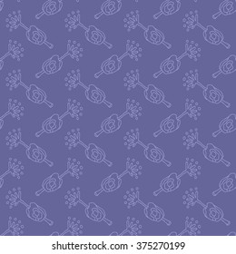 Seamless pattern with floral pattern of the hand pestle stamen bloom simple background. Drawing by hand a light blue line on a dark blue background.