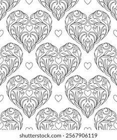 Seamless pattern with floral heart on white background.