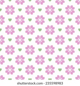 Seamless pattern with floral and heart ornament