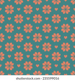 Seamless pattern with floral and heart ornament