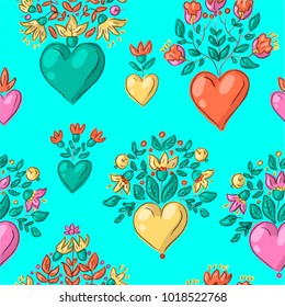 Seamless pattern with floral hearts valentine