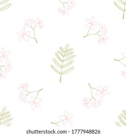 Seamless pattern with floral and herbal elements. Decorative texture for wallpaper, textile, stationery, scrapbook, web, wrapping paper. Herbal background.