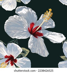 Nahtlose Muster floral mit Hibiscus Blumen abatract Hintergrund.Vektorgrafik handgezeichnet.Für Stoffmode-Design oder Produktverpackung.