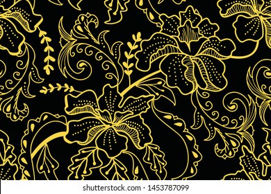 Seamless pattern with floral Illustration, batik motif