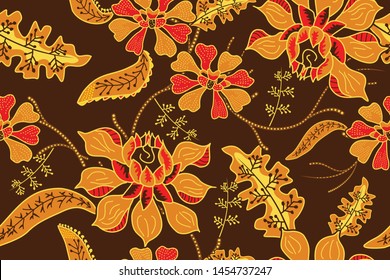 Seamless pattern with floral Illustration, batik motif