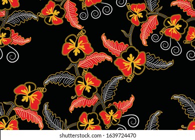 Seamless pattern with floral Illustration, batik motif vector