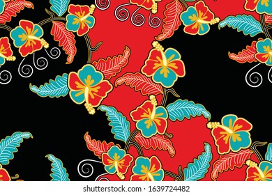 Seamless pattern with floral Illustration, batik motif vector