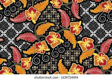 Seamless pattern with floral Illustration, batik motif vector