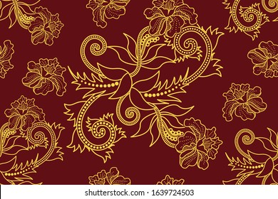 Seamless pattern with floral Illustration, batik motif vector