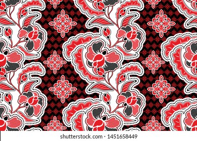 Seamless Pattern With Floral Illustration, Indonesian Batik Motif