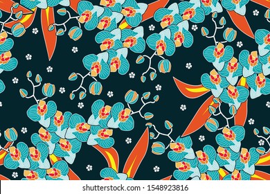 Seamless pattern with floral Illustration, Indonesian batik motif,  Orchid vector art
