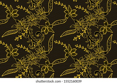 Seamless pattern with floral Illustration, Indonesian batik motif