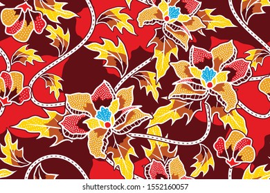 Seamless pattern with floral Illustration, Indonesian batik motif