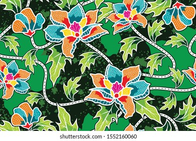 Seamless pattern with floral Illustration, Indonesian batik motif