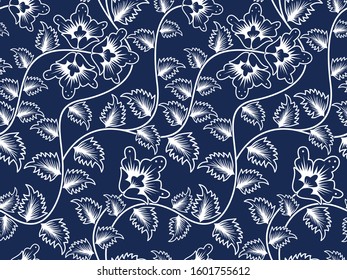 Seamless pattern with floral Illustration, Indonesian batik motif