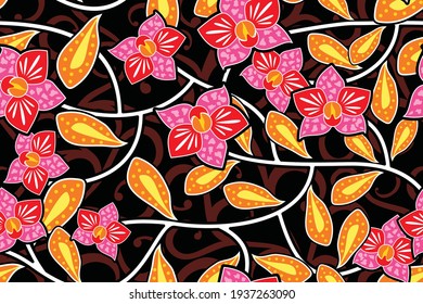 Seamless pattern with floral Illustration, Orchid batik motif