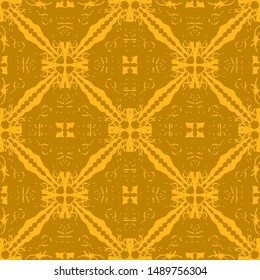 Seamless pattern. Floral intertwined golden ornament. Stylized flowers in ethnic style. Abstract decorative background.