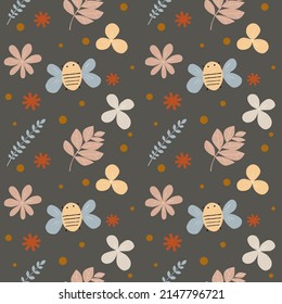 seamless pattern floral for kids with bees spring summer