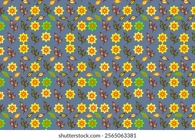 Seamless pattern with floral and leaf elements. These patterns are arranged in an orderly manner creating a harmonious and aesthetic appearance, suitable for use in background.