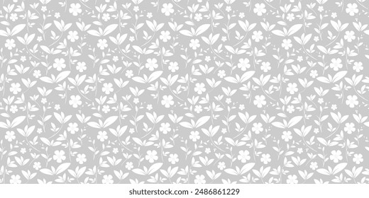 Seamless pattern floral leaf flower decorative creative gray white color ornamental vintage retro style summer vector texture fabric textike paper print gray background wallpaper