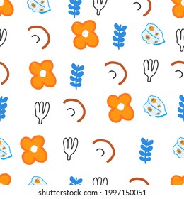 Seamless pattern with floral and leaf paper cut shapes on white background. Modern and stylish wallpaper, web background, fabric and packaging design