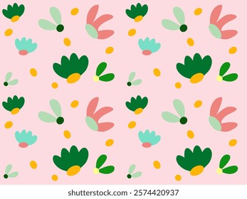 Seamless pattern with floral leaves and butterflies in soft pink, creating a decorative, nature-inspired design perfect for spring and summer