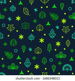 Seamless Pattern Floral Leaves Plant Elements Branch Flower Doodle Vector Background