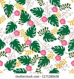 Seamless pattern. Floral and leaves stylish. Vector illustration background