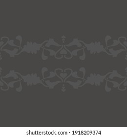 Seamless pattern floral with lily flowers and hearts. Dark gray. Vector.