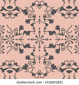Seamless pattern floral with lily flowers and hearts. Pastel orange and Gray. Vector.